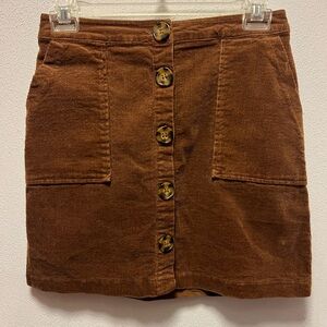 Brown Corduroy Button-Front Skirt